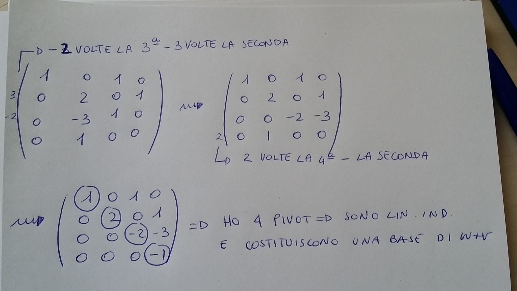 Calcolo della dimensione di (V+W)